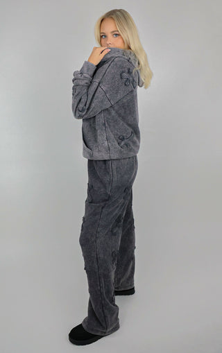 Acid Wash Grey Cross Patch Detail Oversized Tracksuit