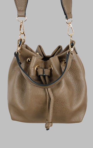 Brown PU Leather Circle Drawstring Bag