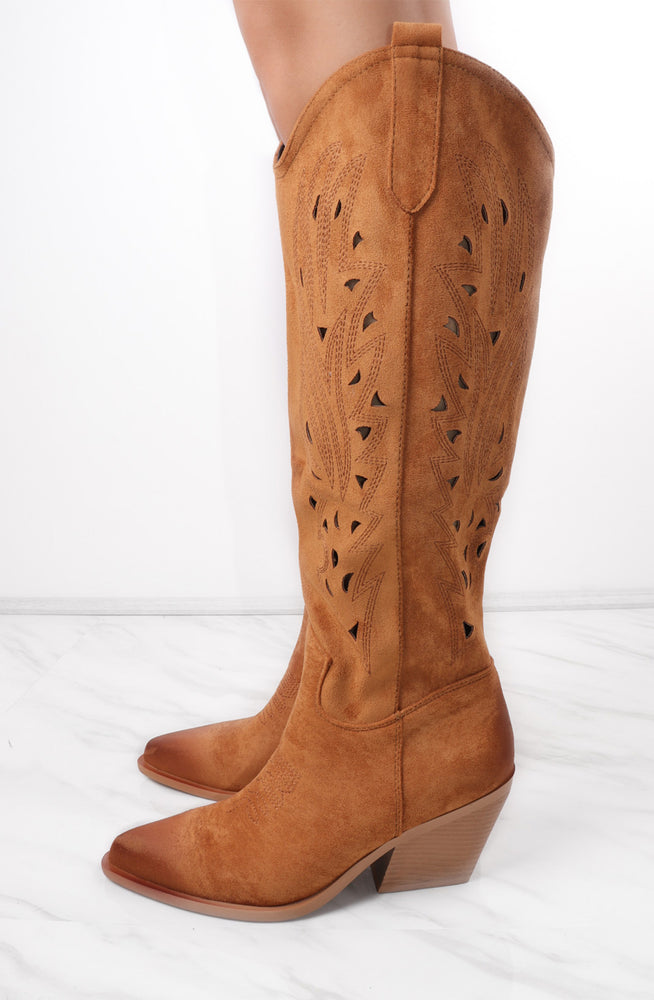 Camel Long Classic Western Cut Out Cowboy Boot