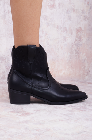 Rodeo Chic Black Ankle Length PU Cowboy Boot