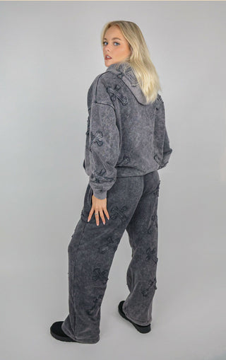 Acid Wash Grey Cross Patch Detail Oversized Tracksuit