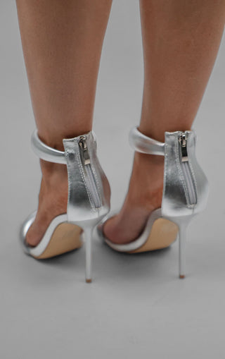 Silver Padded Stiletto Square Toe Heels