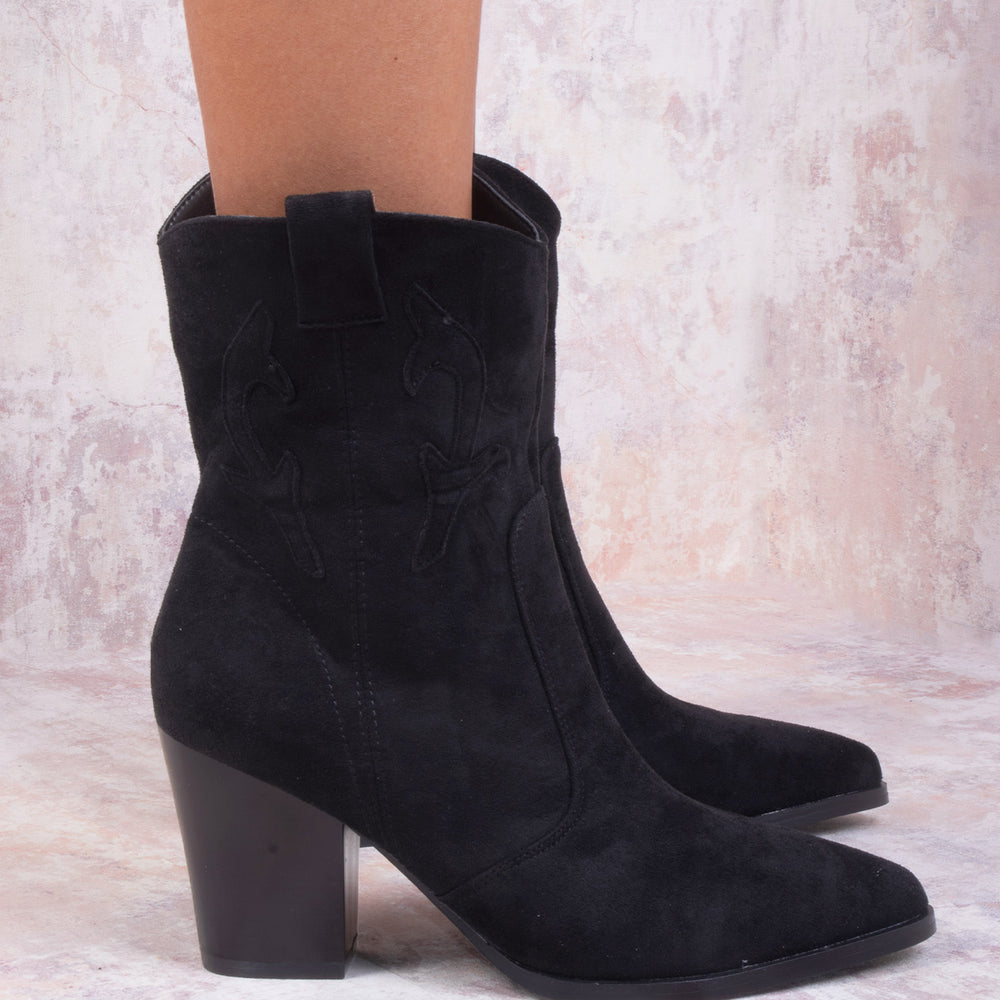 
                      
                        Black Classic Faux Suede Cowboy Heeled Boot
                      
                    