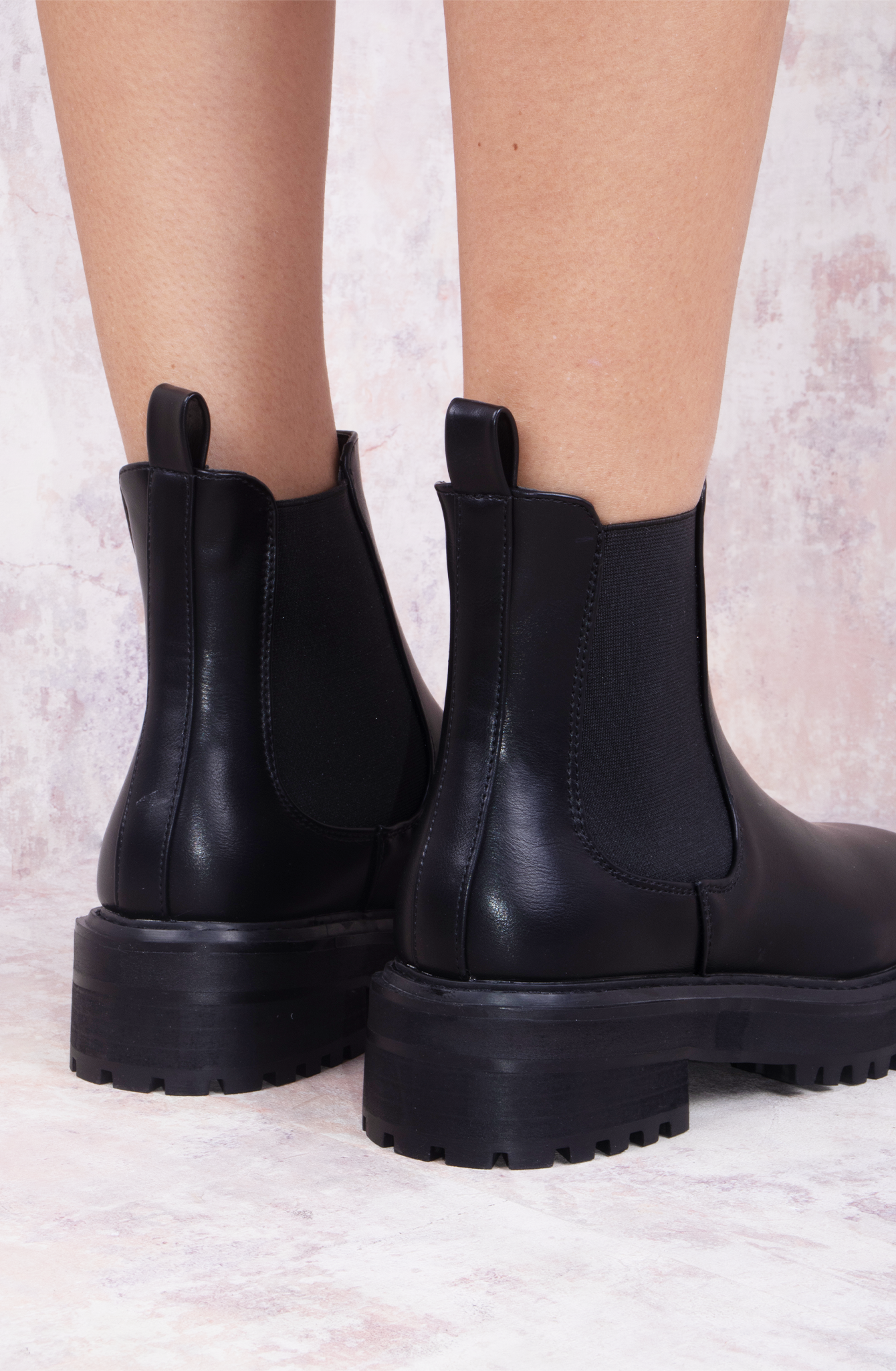 Take a Walk Black Elasticated Ankle Detail Chunky Sole Chelsea Boots