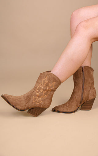 Camel Suede Cowboy Ankle Boots