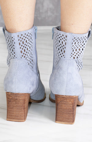 Blue Cut Out Ankle Length Cowboy Boot