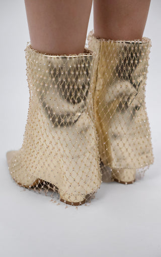 Gold Fold Over Ankle Diamante Fishnet Shark Boot