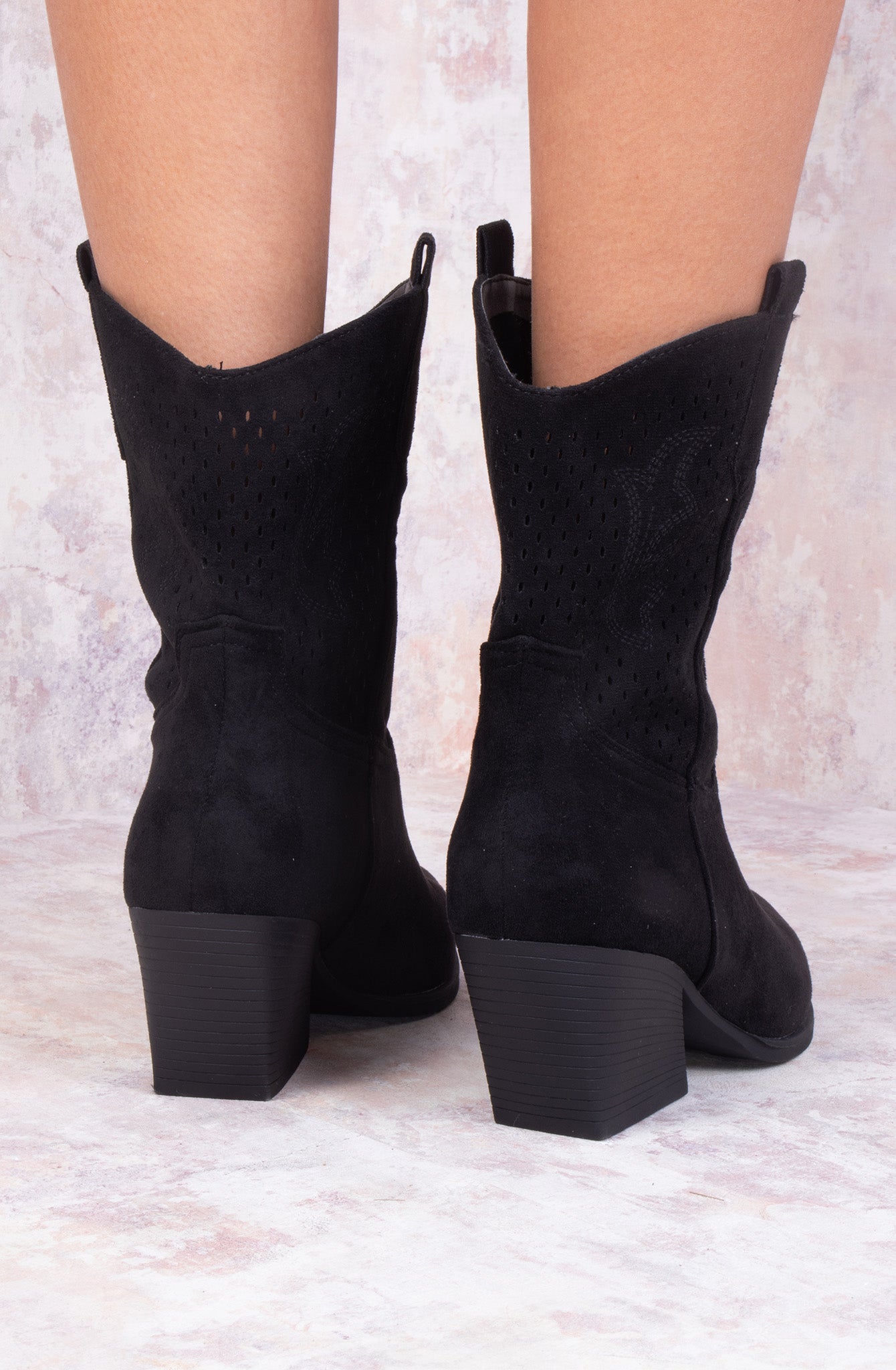 Black Almond Toe Ankle Embroidered Cowboy Boot