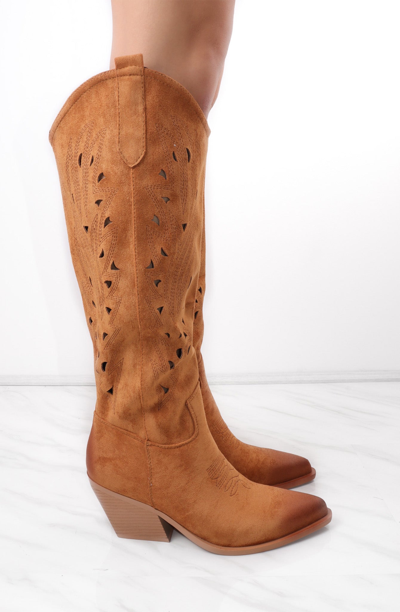 Camel Long Classic Western Cut Out Cowboy Boot