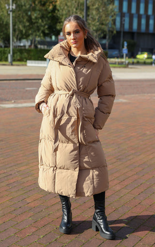 Camel Long Puffer Duvet Coat