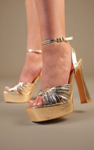 Gold Snake Metallic PU Platform Heels