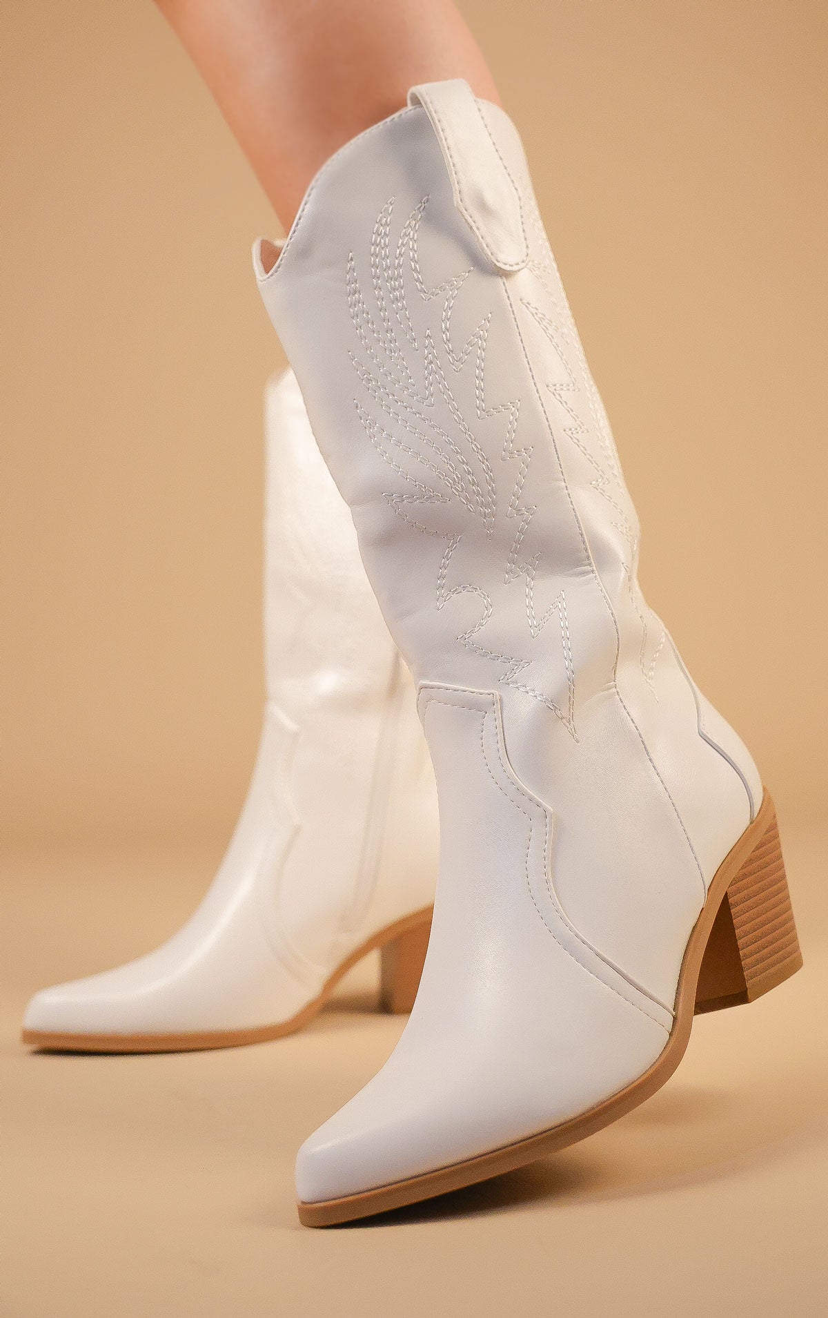 White Cowboy Boots With Denim Detachable Sleeves
