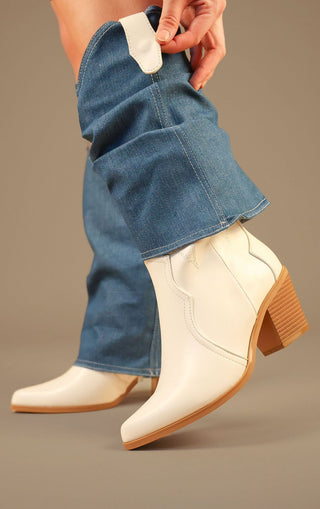 White Cowboy Boots With Denim Detachable Sleeves