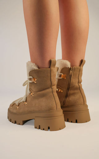 Khaki Faux Suede Lace Up Chunky Snow Style Boots