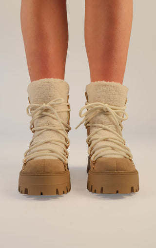 Khaki Faux Suede Lace Up Chunky Snow Style Boots