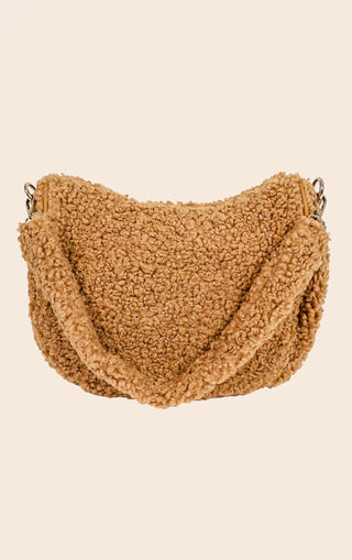 Taupe Borg Shearling Style Shoulder Bag