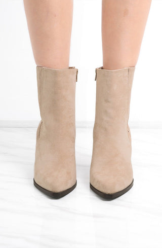 Beige Almond Toe Heeled Cowboy Silhouette Boot