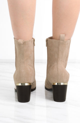 Beige Almond Toe Heeled Cowboy Silhouette Boot