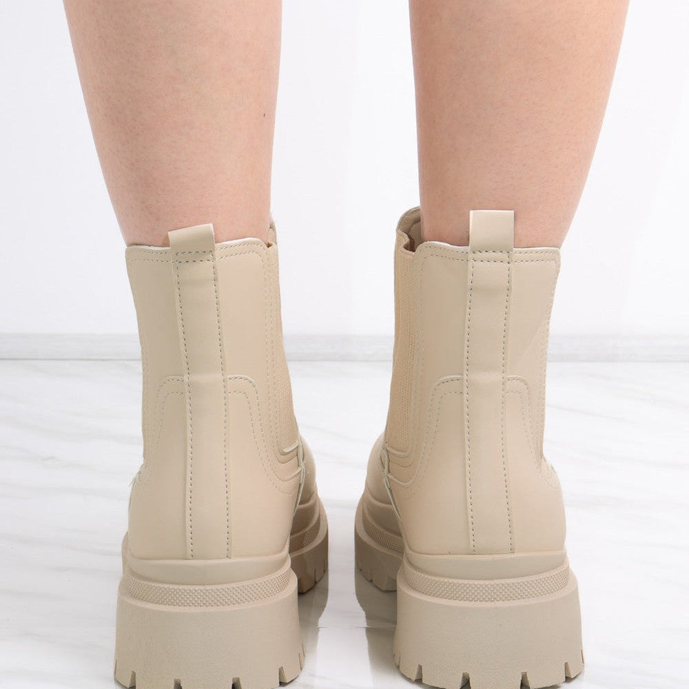 
                      
                        Beige Ankle Short Chelsea Platform Boots
                      
                    