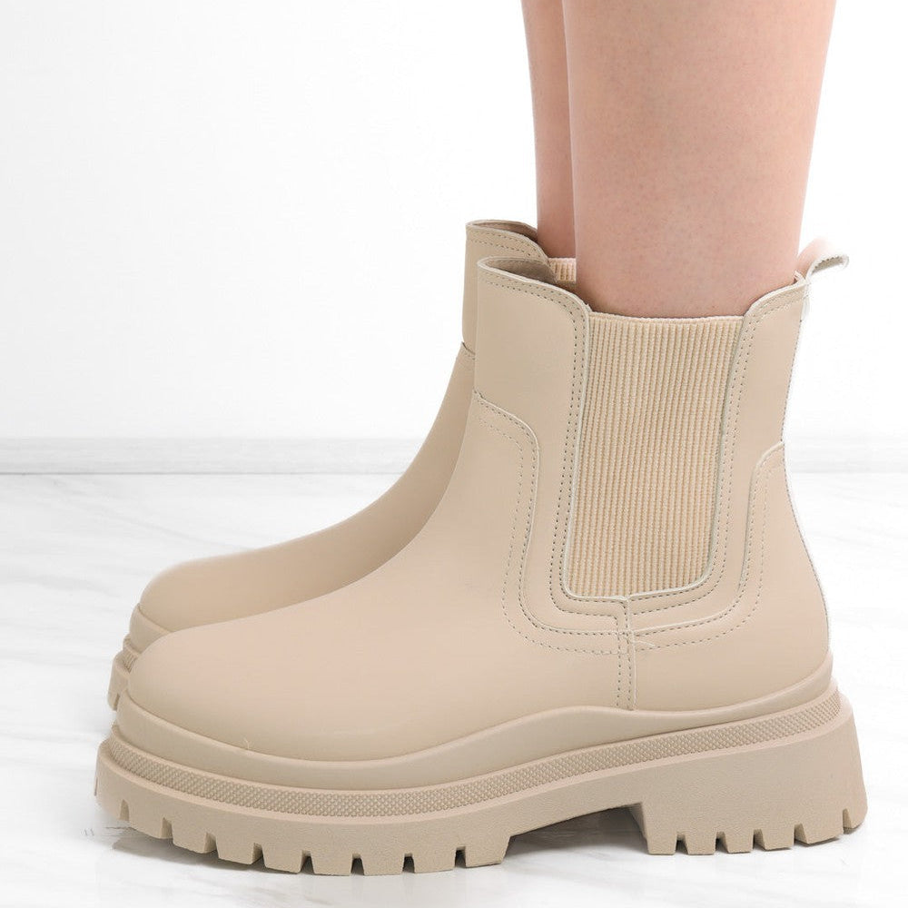 
                      
                        Beige Ankle Short Chelsea Platform Boots
                      
                    