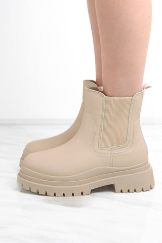 Beige Ankle Short Chelsea Platform Boots