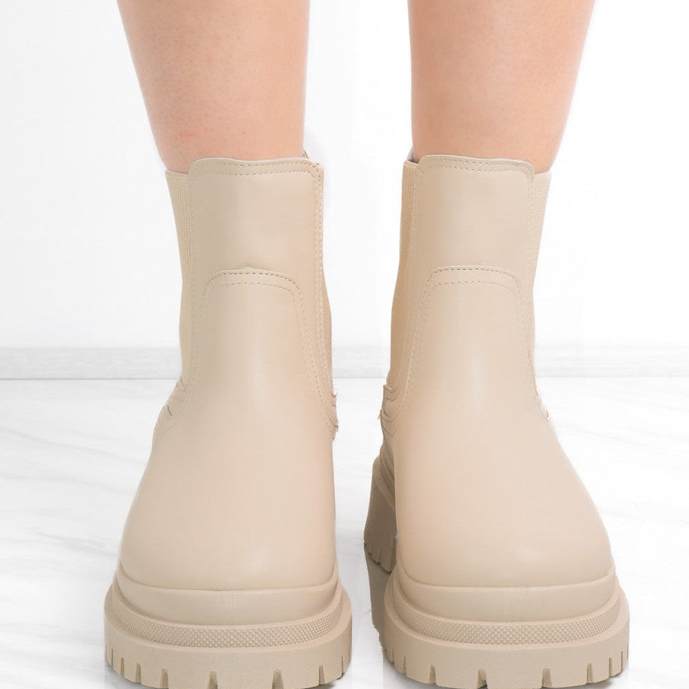 
                      
                        Beige Ankle Short Chelsea Platform Boots
                      
                    