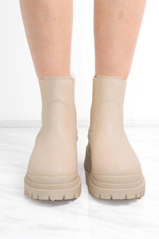 Beige Ankle Short Chelsea Platform Boots