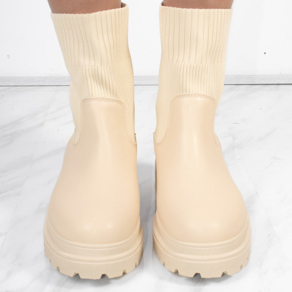 
                      
                        Beige Chunky Faux Leather Sock Boot
                      
                    