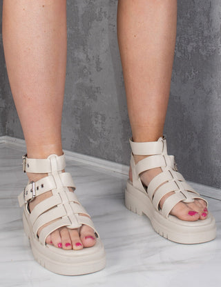 Beige Chunky Platform Caged Gladiator Sandal