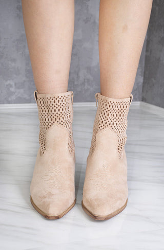 Beige Cut Out Ankle Length Cowboy Boot