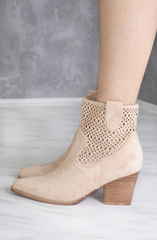 Beige Cut Out Ankle Length Cowboy Boot