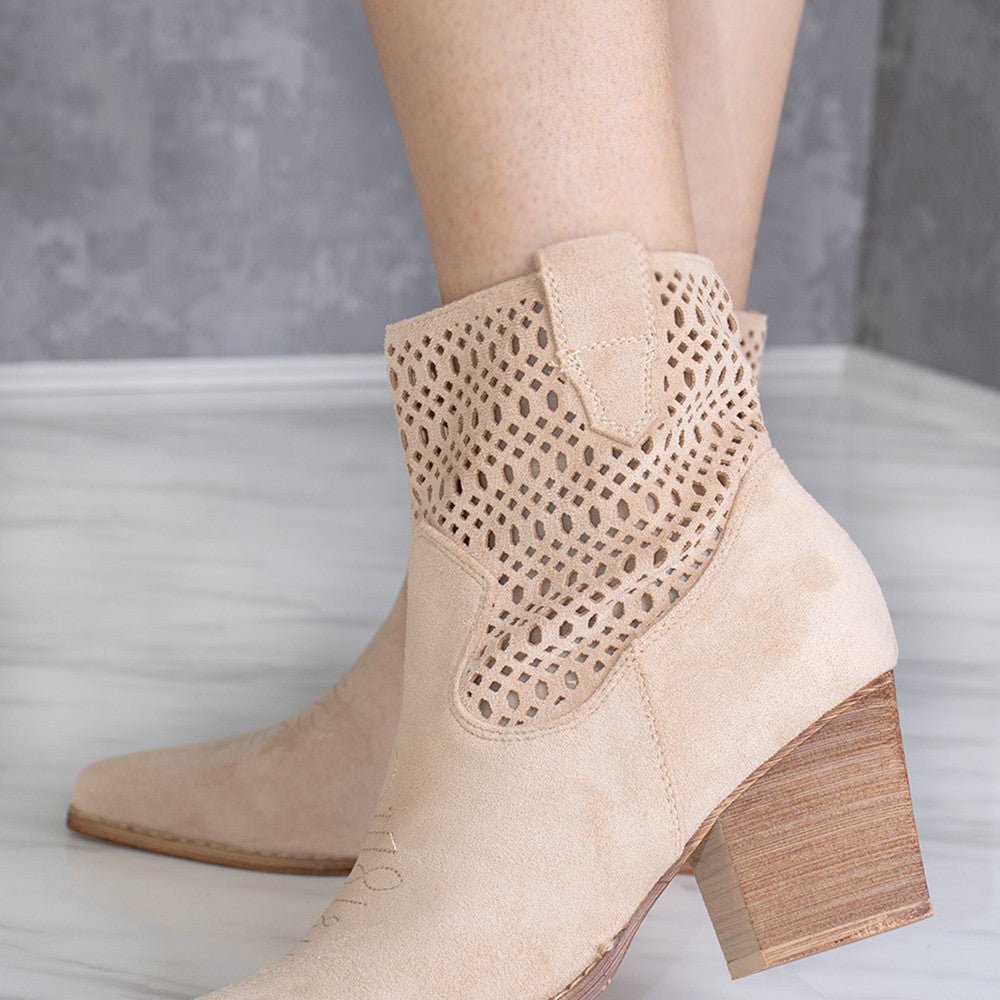 
                      
                        Beige Cut Out Ankle Length Cowboy Boot
                      
                    