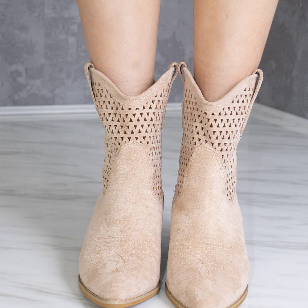 
                      
                        Beige Cut Out Block Heel Short Cowboy Boot
                      
                    