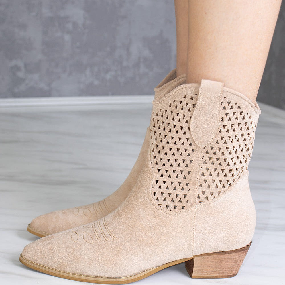 
                      
                        Beige Cut Out Block Heel Short Cowboy Boot
                      
                    