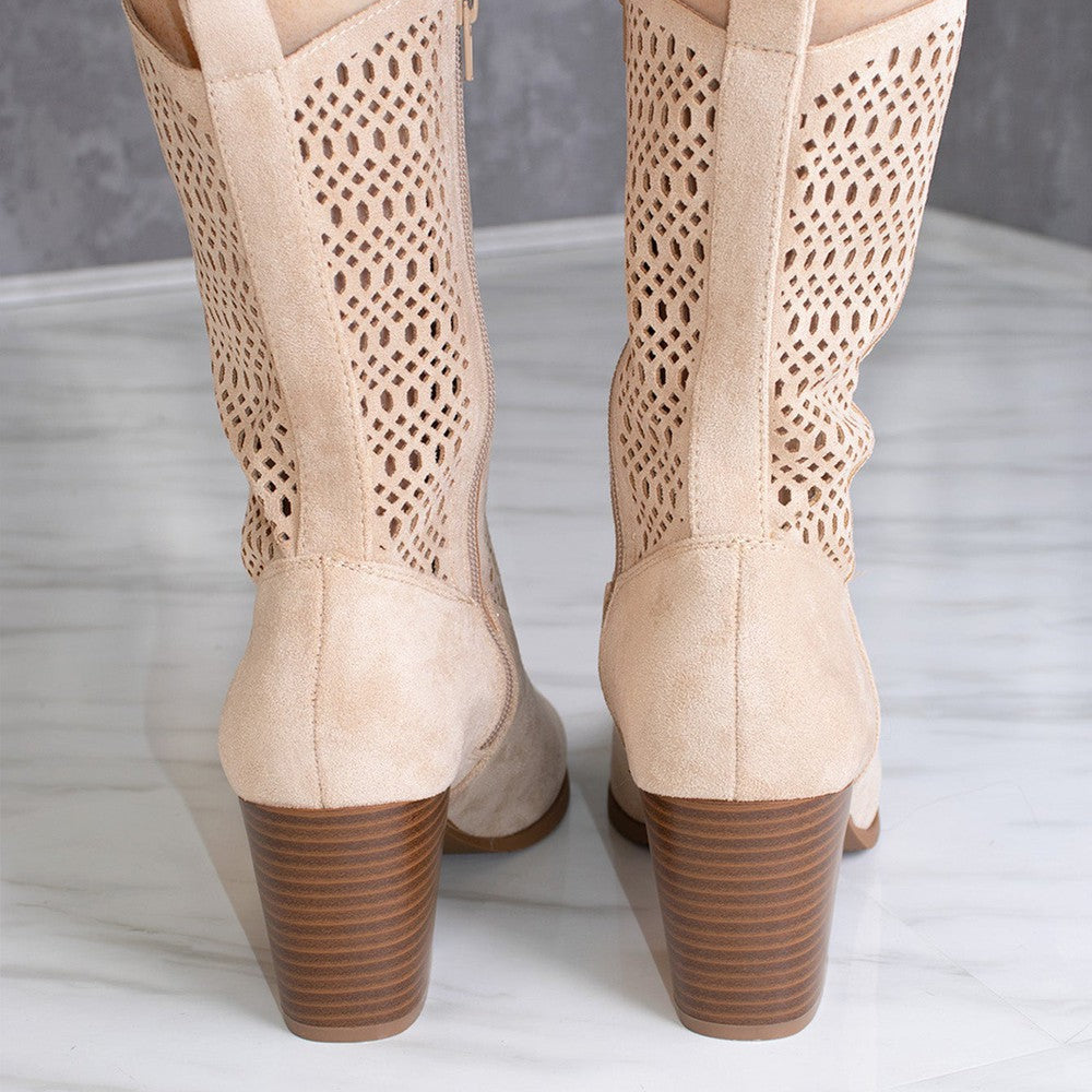 
                      
                        Beige Cut Out Heeled Calf Cowboy Boot
                      
                    