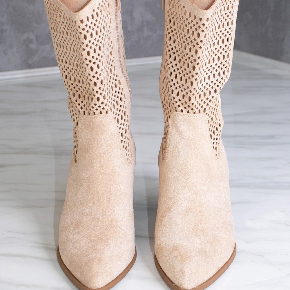 
                      
                        Beige Cut Out Heeled Calf Cowboy Boot
                      
                    