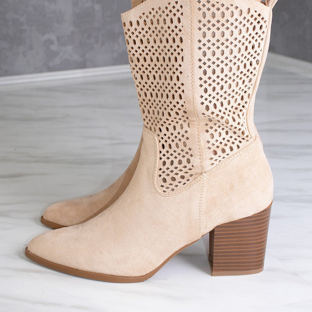 
                      
                        Beige Cut Out Heeled Calf Cowboy Boot
                      
                    