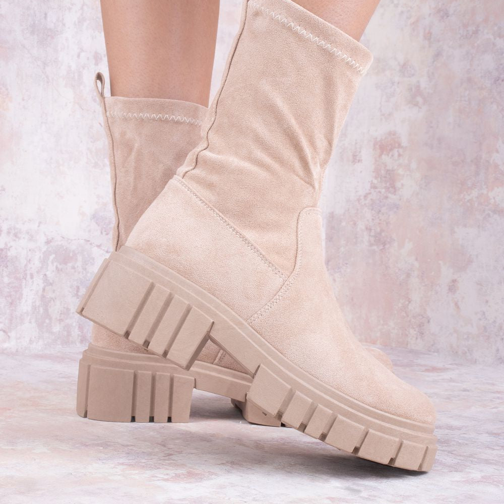 
                      
                        Beige Faux Suede Ankle Sock Boot
                      
                    