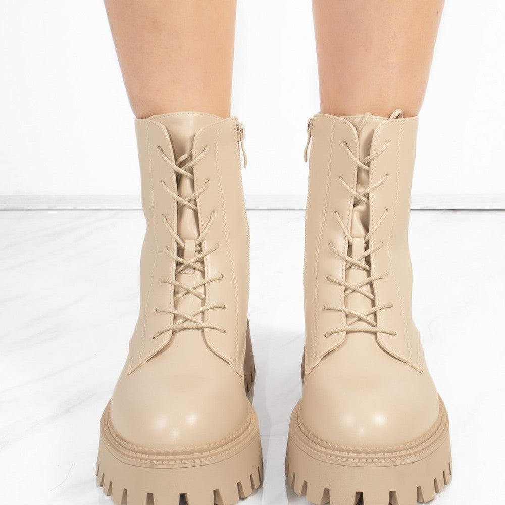 
                      
                        Beige Lace Up Chunky Short Platform Ankle Boots
                      
                    