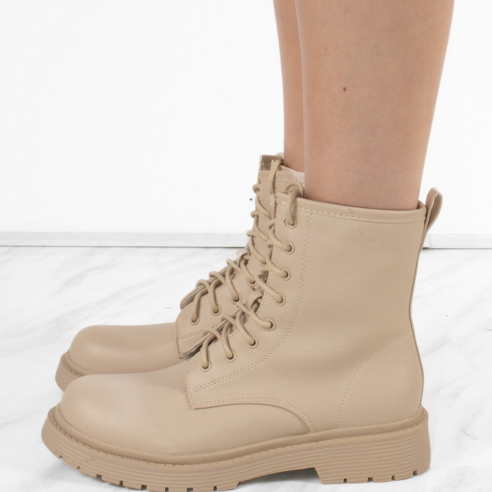 
                      
                        Beige Lace Up Short Chelsea Platform Ankle Boots
                      
                    