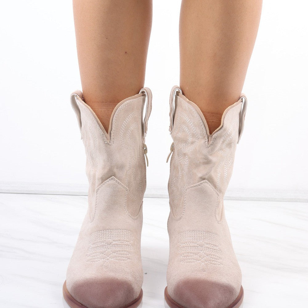 
                      
                        Beige Low Rise Faux Suede Ombre Cowboy Boot
                      
                    