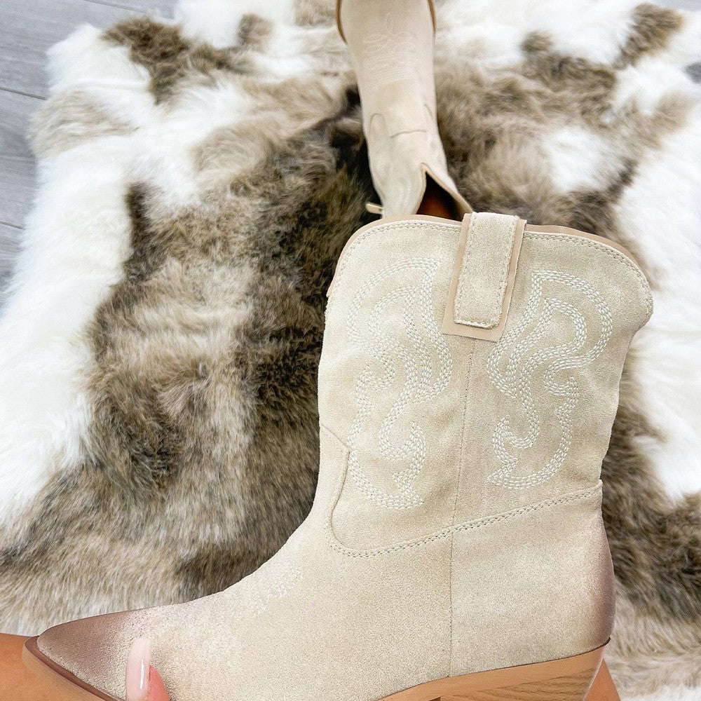 
                      
                        Beige Low Rise Faux Suede Ombre Cowboy Boot
                      
                    