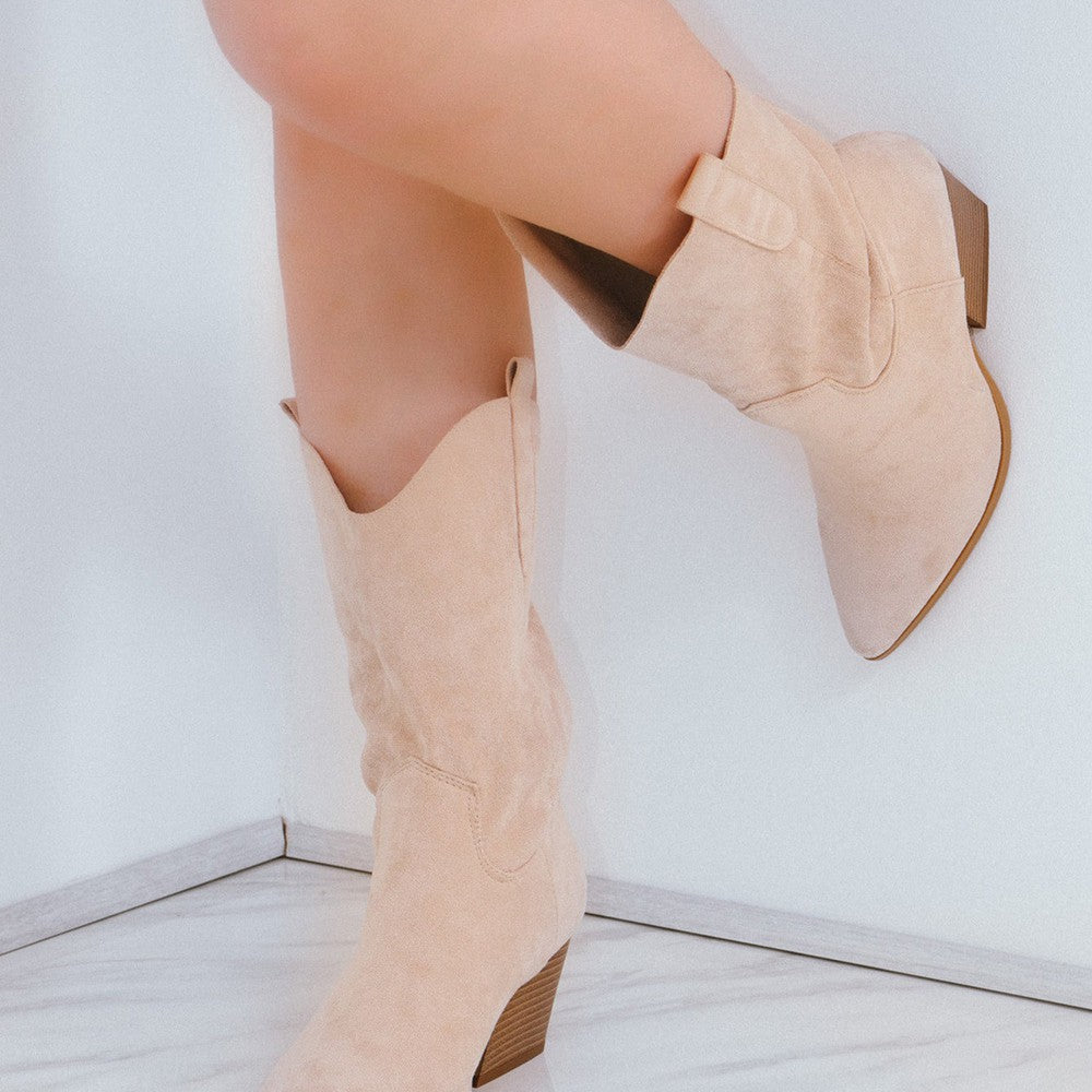 
                      
                        Beige Mid Calf High Classic Cowboy Boot
                      
                    