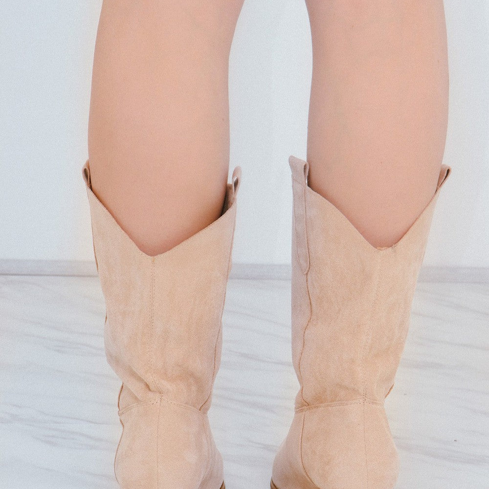 
                      
                        Beige Mid Calf High Classic Cowboy Boot
                      
                    