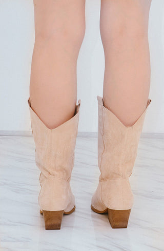 Beige Mid Calf High Classic Cowboy Boot