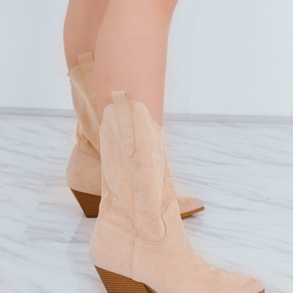 
                      
                        Beige Mid Calf High Classic Cowboy Boot
                      
                    