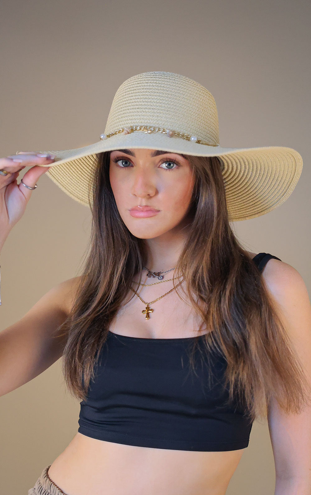 Beige Straw Western Shell Detailing Hat