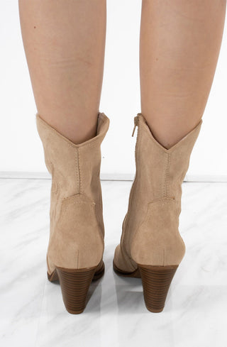 Beige Suede Cowboy Ankle Boots