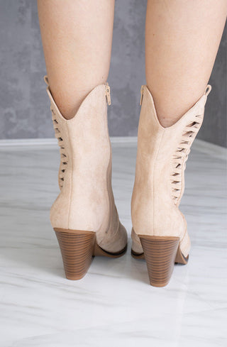 Beige Woven Cut Out Cowboy Boot