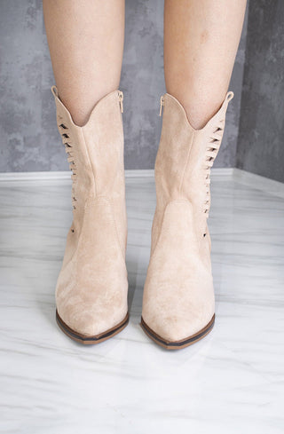 Beige Woven Cut Out Cowboy Boot